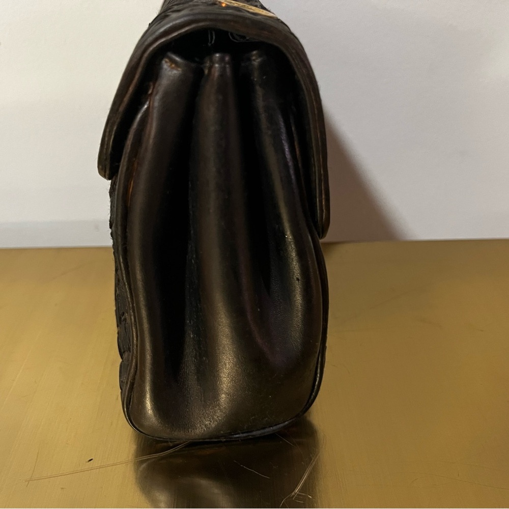 Bally Vintage Woven Leather Clutch Black Gold Turn Lock Italy - Picture 11 of 16